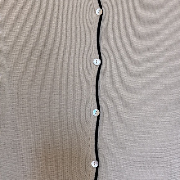 Ann Taylor: 100% Silk Button Up Cardigan Beige Cream With Black Trim L - Picture 5 of 8